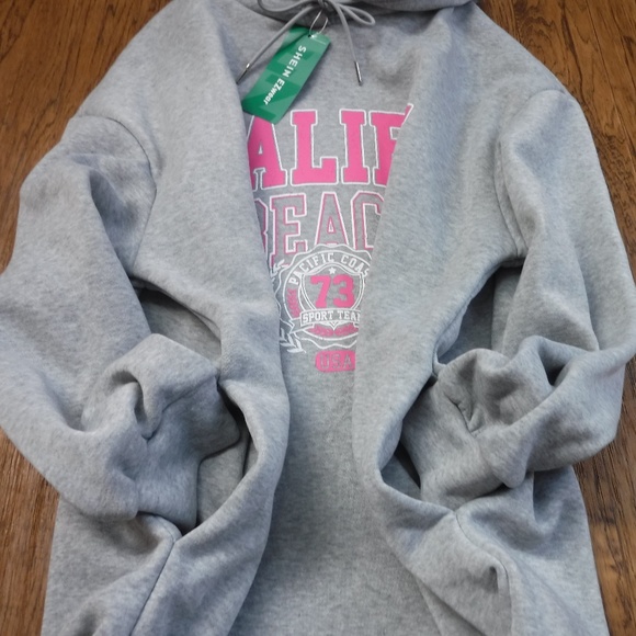 SHEIN "Malibu" Beach Gray Hooded Sweatdress Women L ~NWT~ - Picture 3 of 7